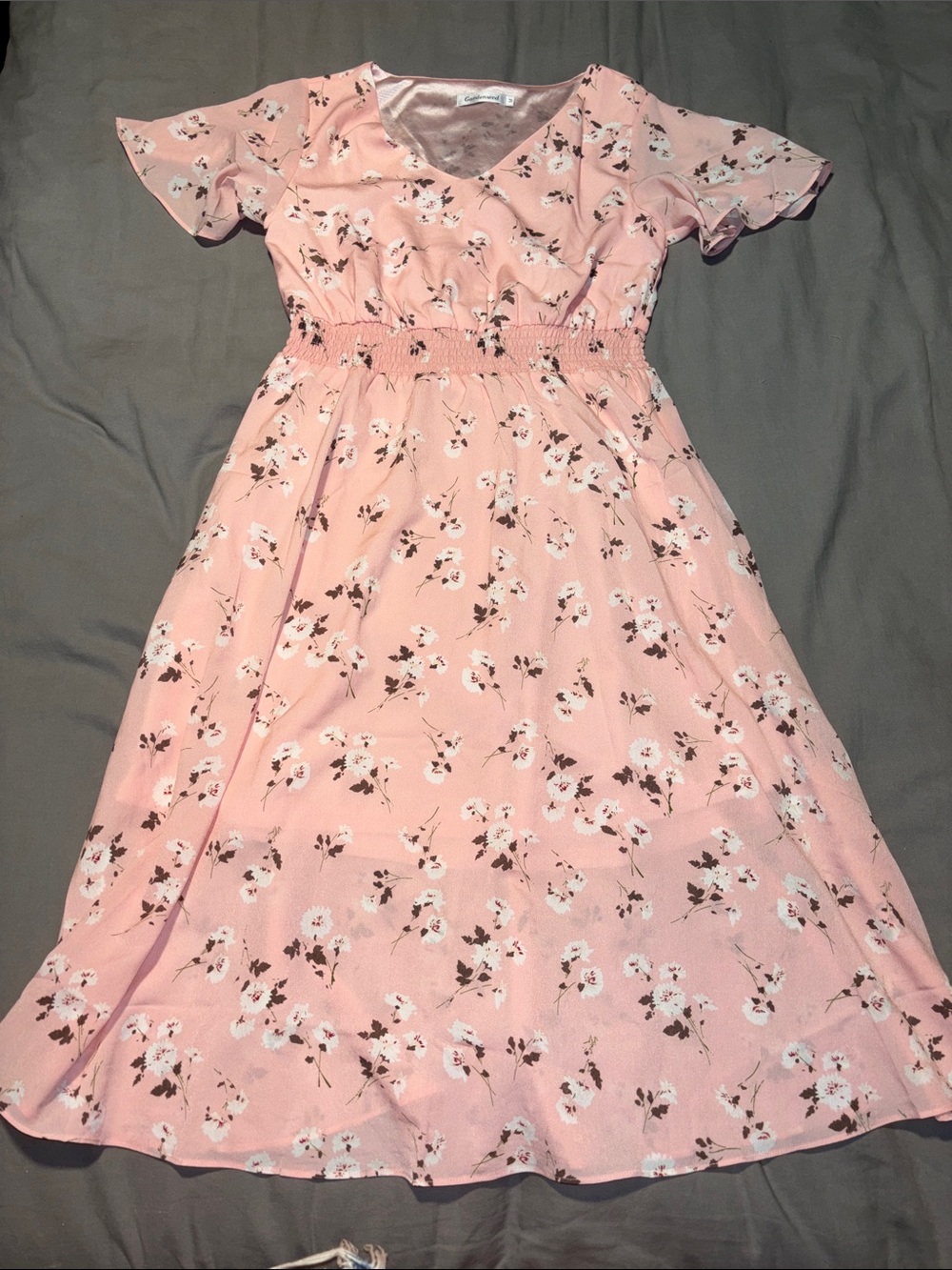 Gardenwed Pink Floral V-Neck Flutter Sleeve Midi Dress NWOT SZ M